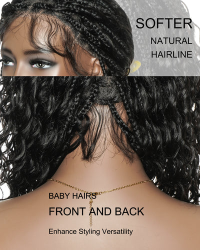 Human Hair Braided Wig Glueless 16" Pre Cut HD Full Elastic Lace Lightweight Ready-To-Go Boho Box Braided Wig