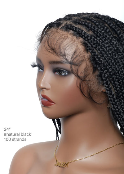 Kora - Pre Bleached Human Hair Lace Lightweight Knotless Swiss HD Lace Box Braided Wig 100 Strands