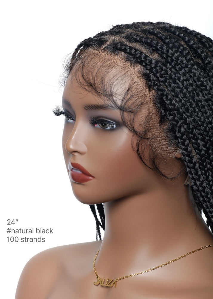 Kora - Pre Bleached Human Hair Lace Lightweight Knotless Swiss HD Lace Box Braided Wig 100 Strands