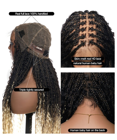 Diane's Pre bleached Human Hair Lace Ombre Boho Box Braided Wig (Extra Full)