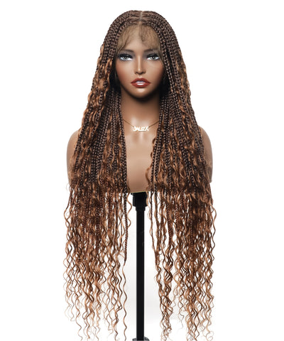JALIZA 36 inch Honey blond 1B/27 Boho Box Braids Full Lace Transparent Lace Braided Wig Middle Part (Mannequin - Front View)