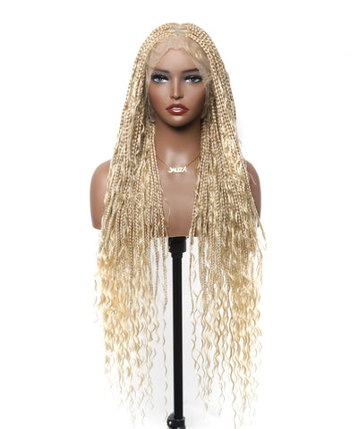 JALIZA 36 inch 27/613 Blond Boho Box Braids Full Lace Braided Wig Center Part (Mannequin - Front View)