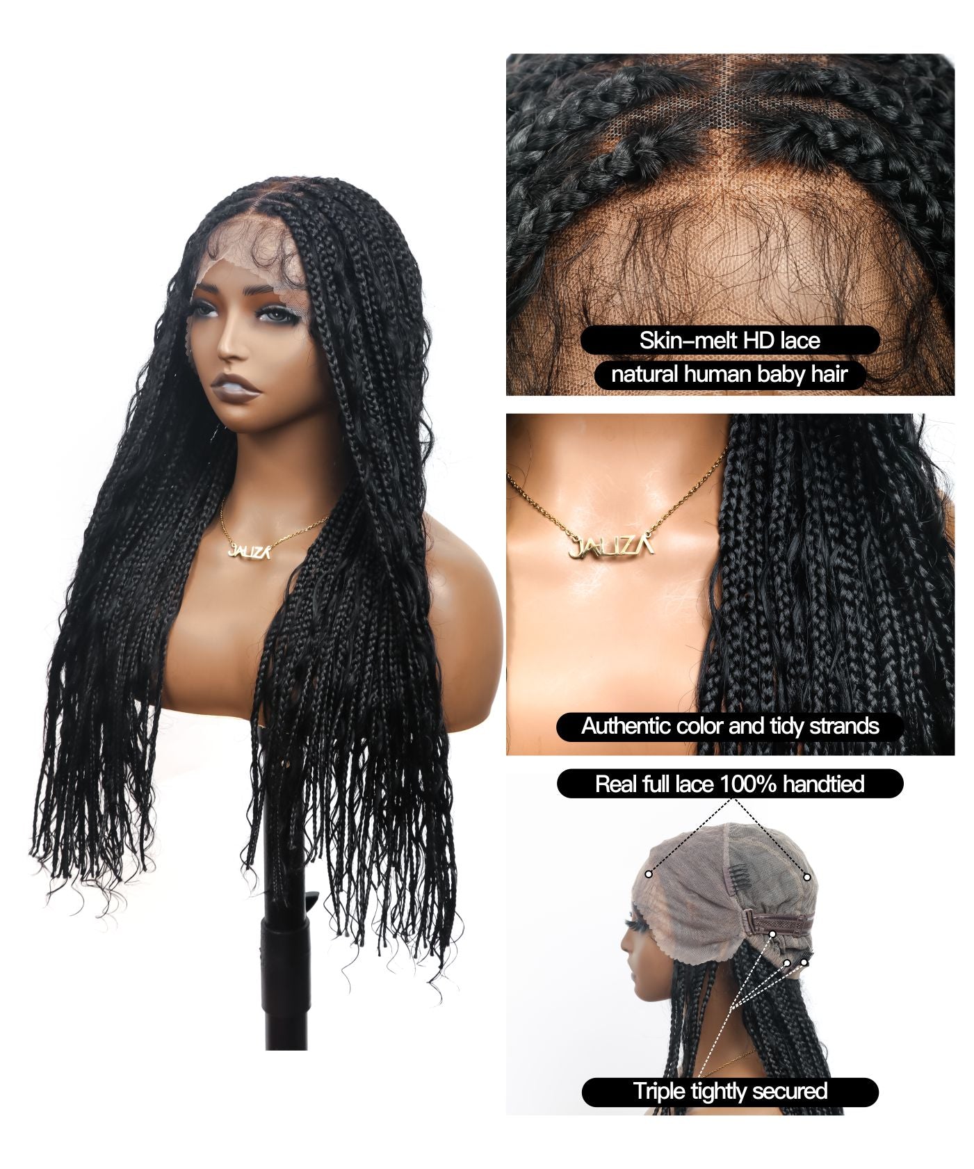 Small & Large Cap Only - 12" & 24" Pre Bleached HD Human Hair Lace Boho Box Braided Wig
