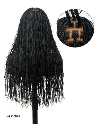 Small & Large Cap Only - 12" & 24" Pre Bleached HD Human Hair Lace Boho Box Braided Wig