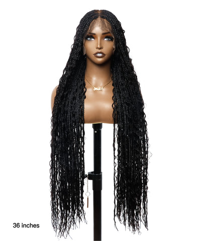 Pre Bleached Human Hair Lace Tangleless Swiss HD Lace Knotless Boho Box Braided Wig 88 Strands