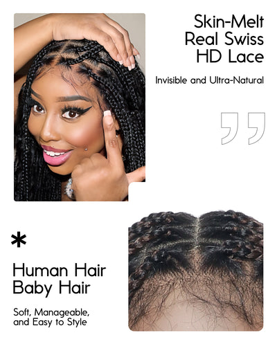 Kiki -  36"  Pre Bleached Swiss HD Lace Boho Box Braided Wig
