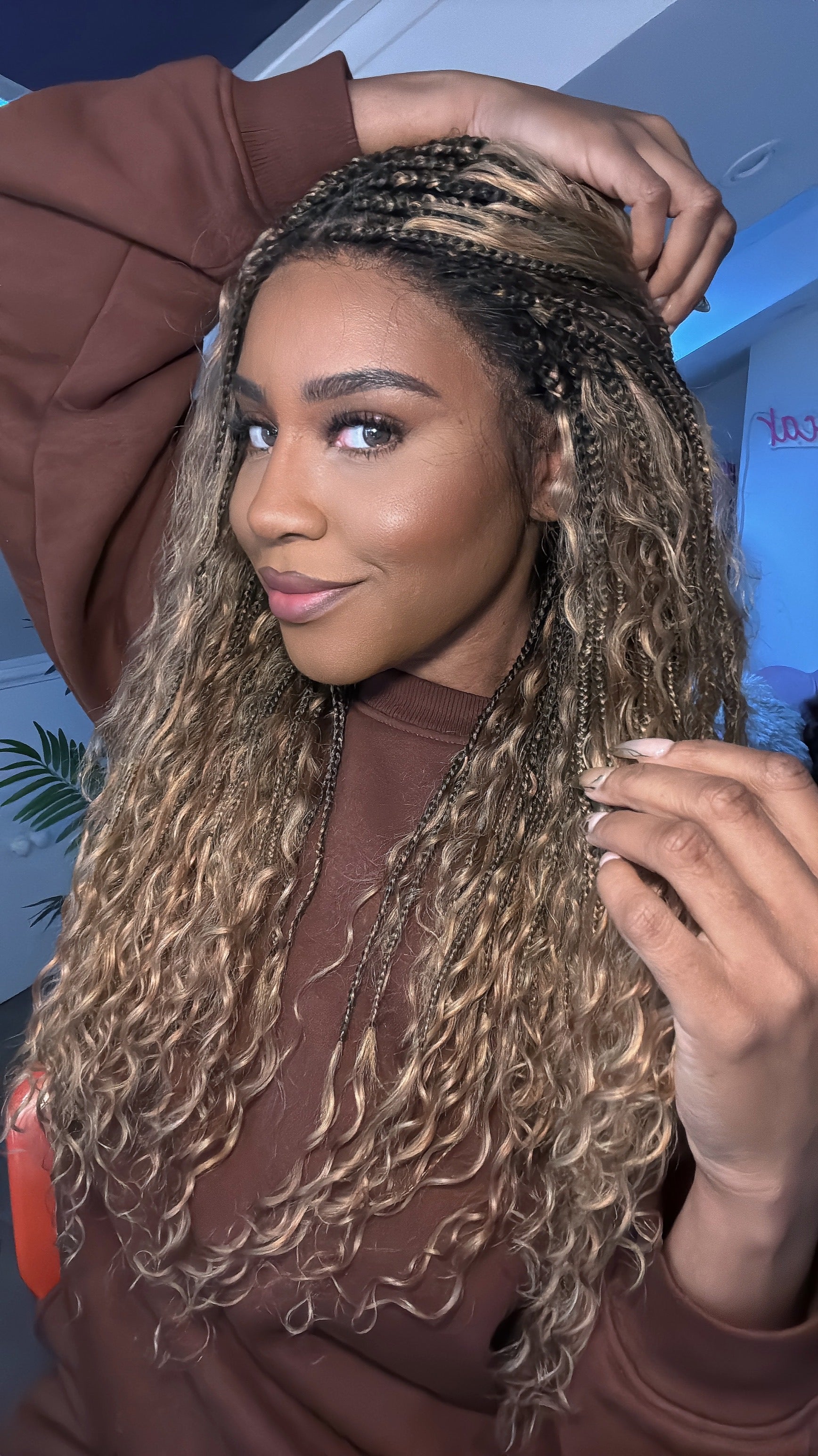Kiki -  24" Pre Bleached Human Hair Lace Base Swiss HD Full Lace Human Hair Curls Boho Box Braided Wig