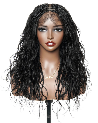 Michelle - Salon-Style Glueless Miracle Braided Wig Pre-Bleached Swiss HD Full Lace Boho Box Braids Bora Bora Human Hair Body Wave Curls