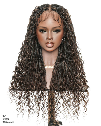 Kiki -  24" Pre Bleached Human Hair Lace Base Swiss HD Full Lace Human Hair Curls Boho Box Braided Wig