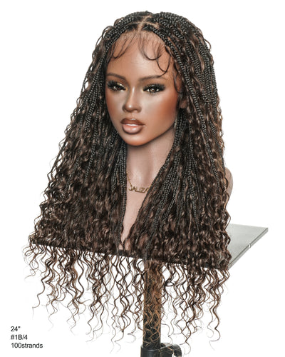 Kiki -  24" Pre Bleached Human Hair Lace Base Swiss HD Full Lace Human Hair Curls Boho Box Braided Wig