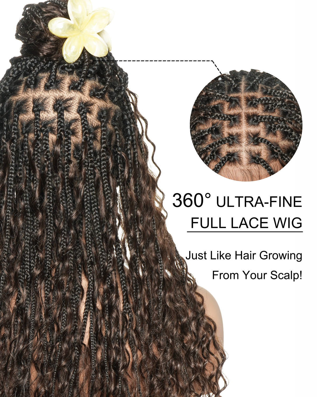 Kiki -  24" Pre Bleached Human Hair Lace Base Swiss HD Full Lace Human Hair Curls Boho Box Braided Wig