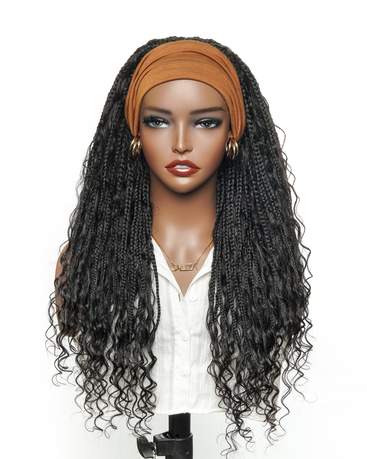 100% Hand-Tied Full Transparent Lace Human Hair Boho Curls Knotless Boho Box Braided Wig