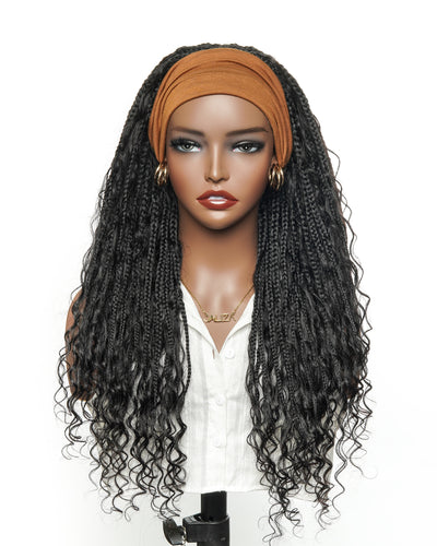 100% Hand-Tied Full Transparent Lace Human Hair Boho Curls Knotless Boho Box Braided Wig