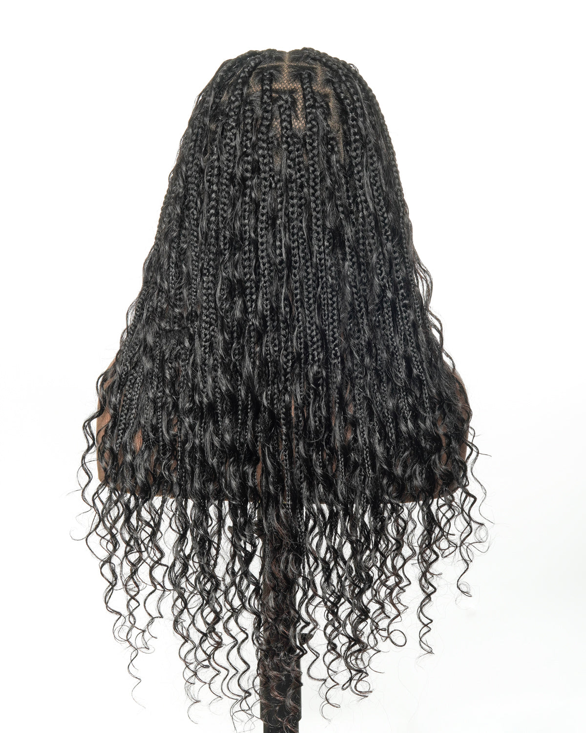 100% Hand-Tied Full Transparent Lace Human Hair Boho Curls Knotless Boho Box Braided Wig