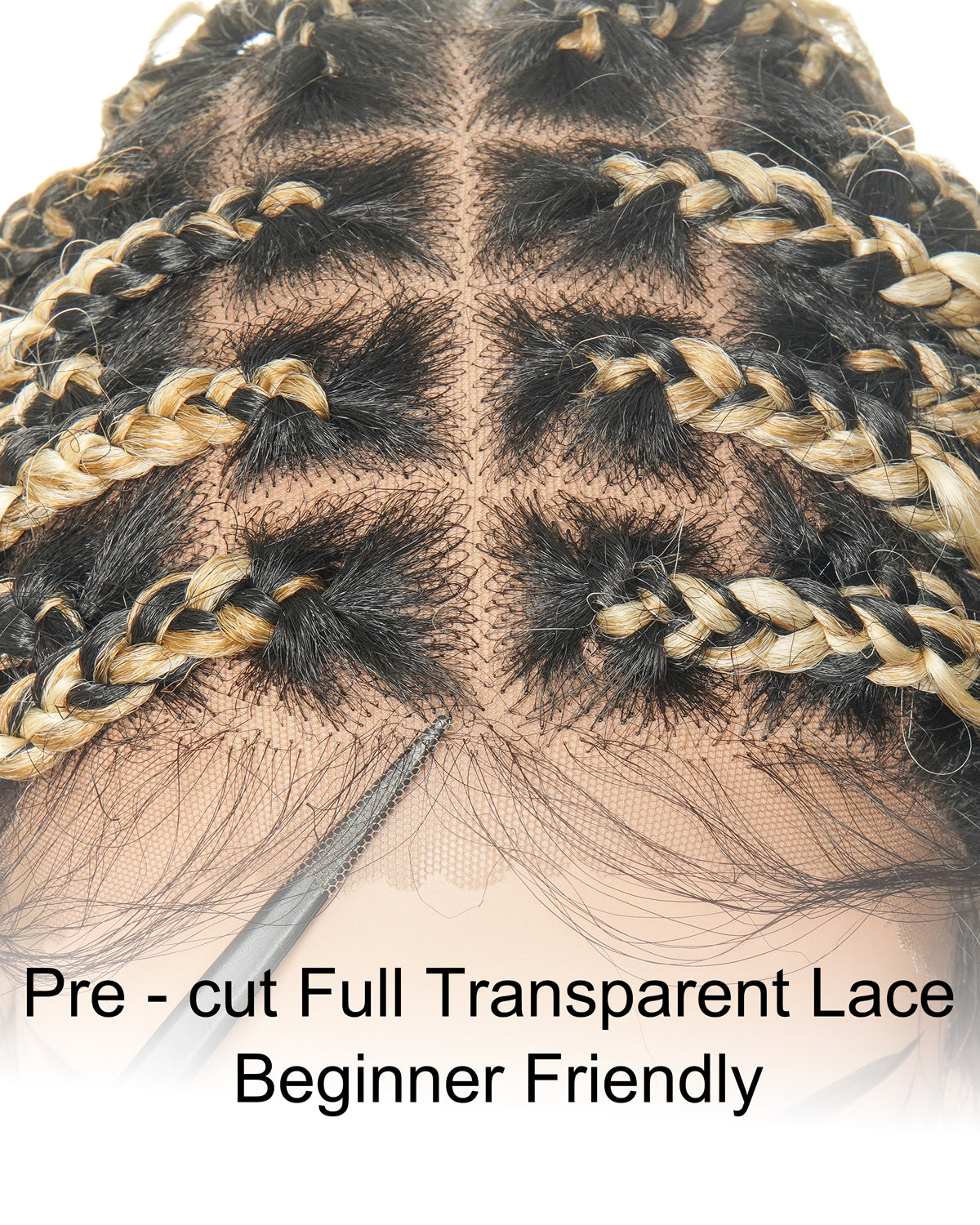 100% Hand-Tied Full Transparent Lace Human Hair Boho Curls Knotless Boho Box Braided Wig
