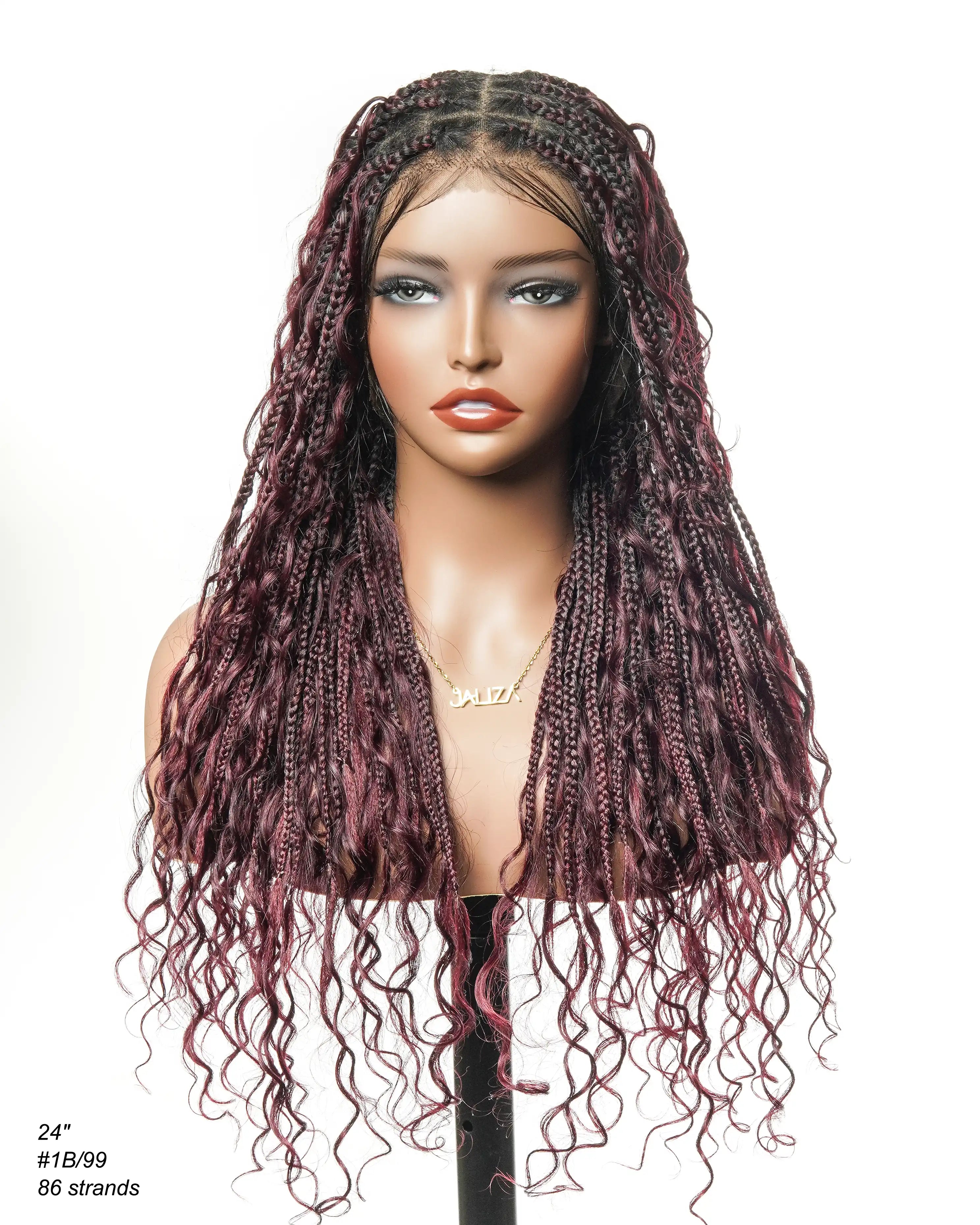 100% Hand-Tied Full Transparent Lace Human Hair Boho Curls Knotless Boho Box Braided Wig