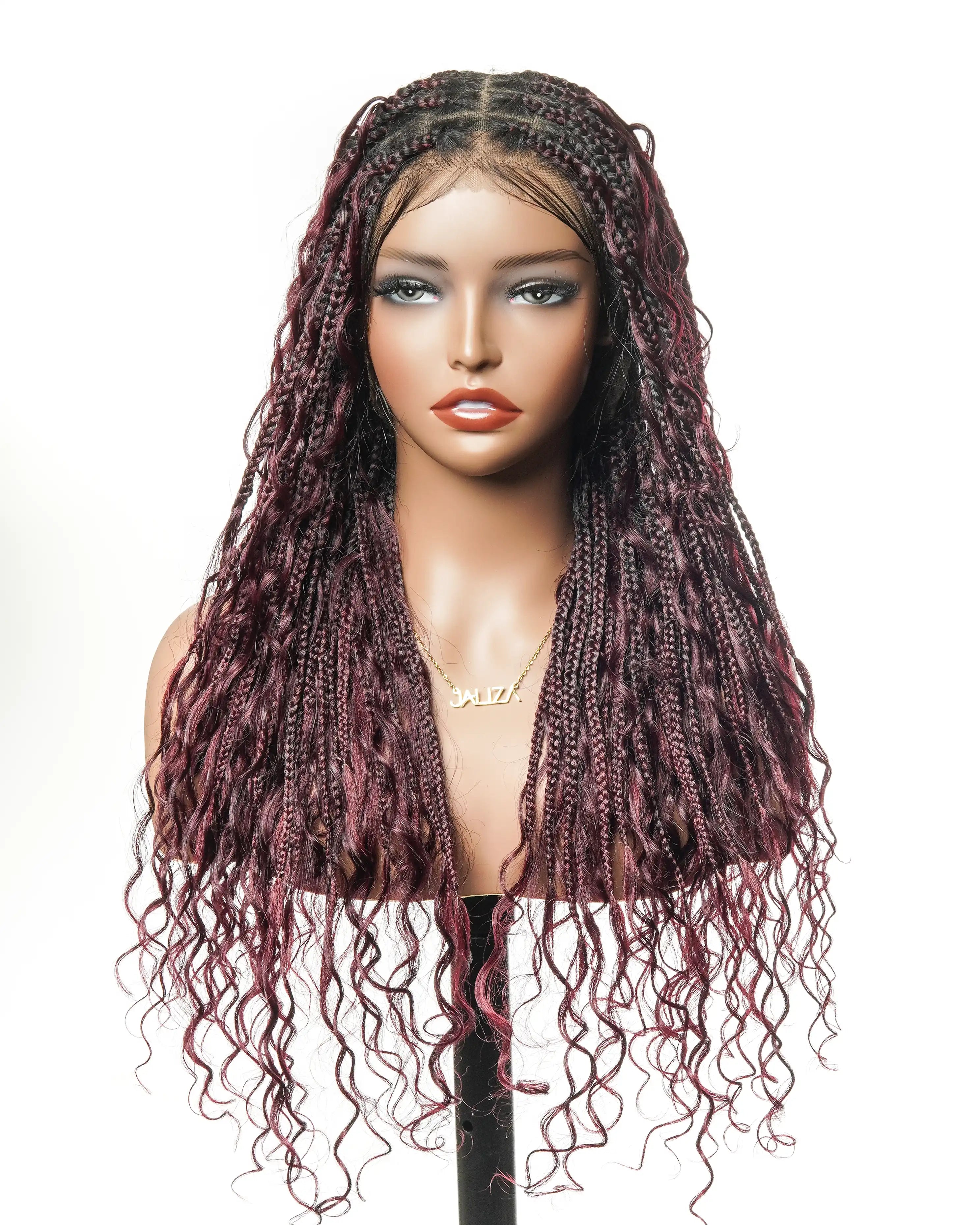 100% Hand-Tied Full Transparent Lace Human Hair Boho Curls Knotless Boho Box Braided Wig