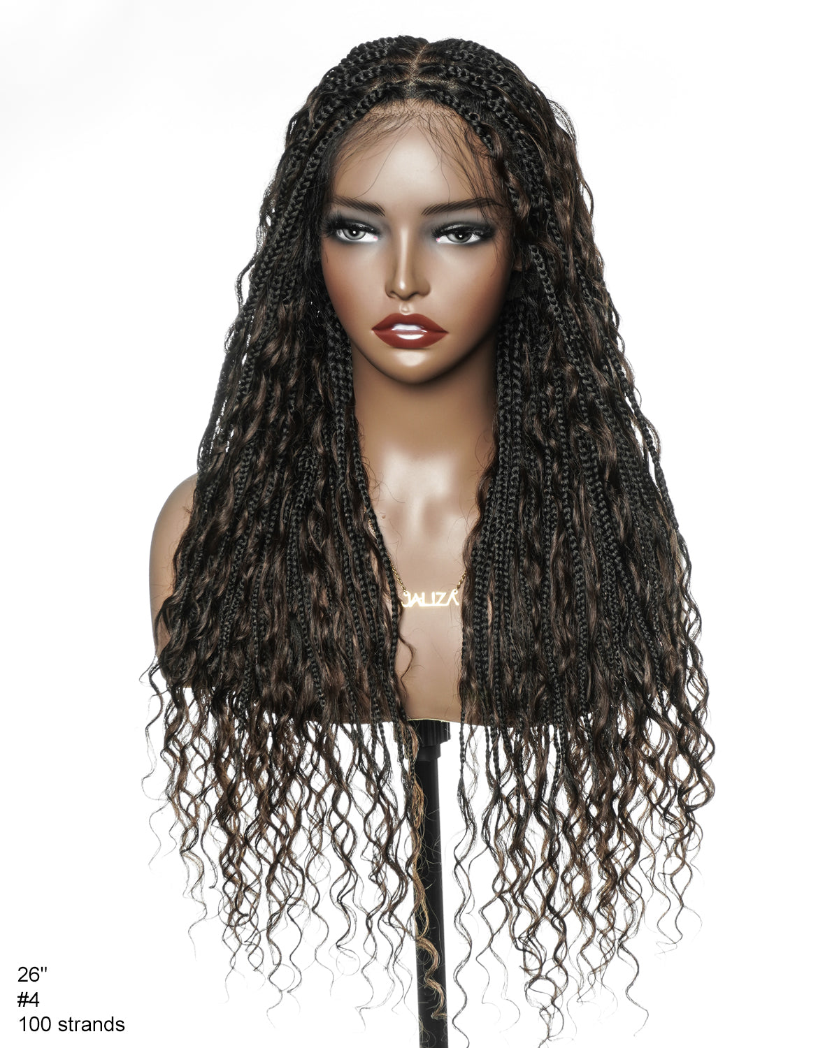 26" Dark Brown #4 Pre Bleached Human Hair Curls Boho Box Braided Wig