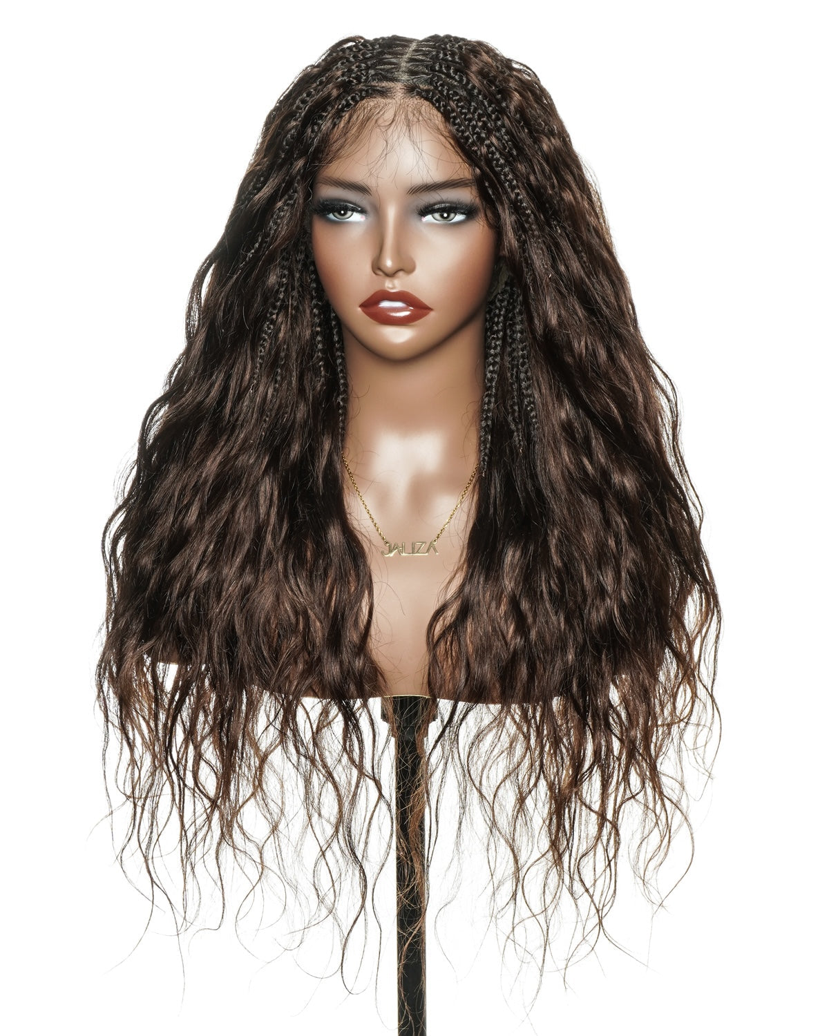 Michelle - Salon-Style Glueless Miracle Braided Wig Pre-Bleached Swiss HD Full Lace Boho Box Braids Bora Bora Human Hair Body Wave Curls