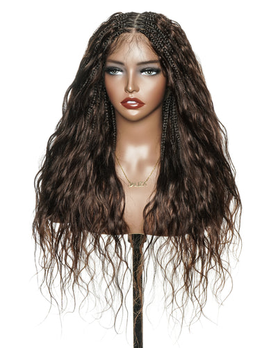 Michelle 16"-26" #4 Human Hair Body Wave Pre Bleached Swiss HD Full Lace Braided Wig