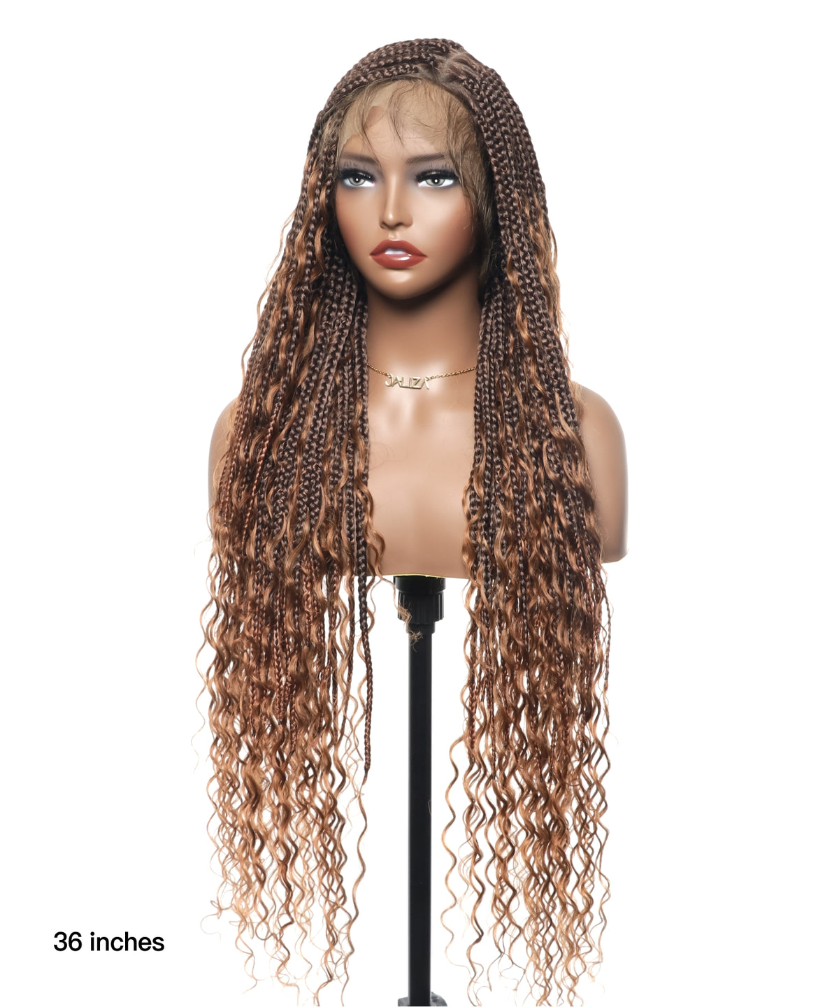 JALIZA 36 inch Honey Blond 1B/27 Boho Box Braids Full Lace Braided Wig Middle Part (Mannequin - Front View)