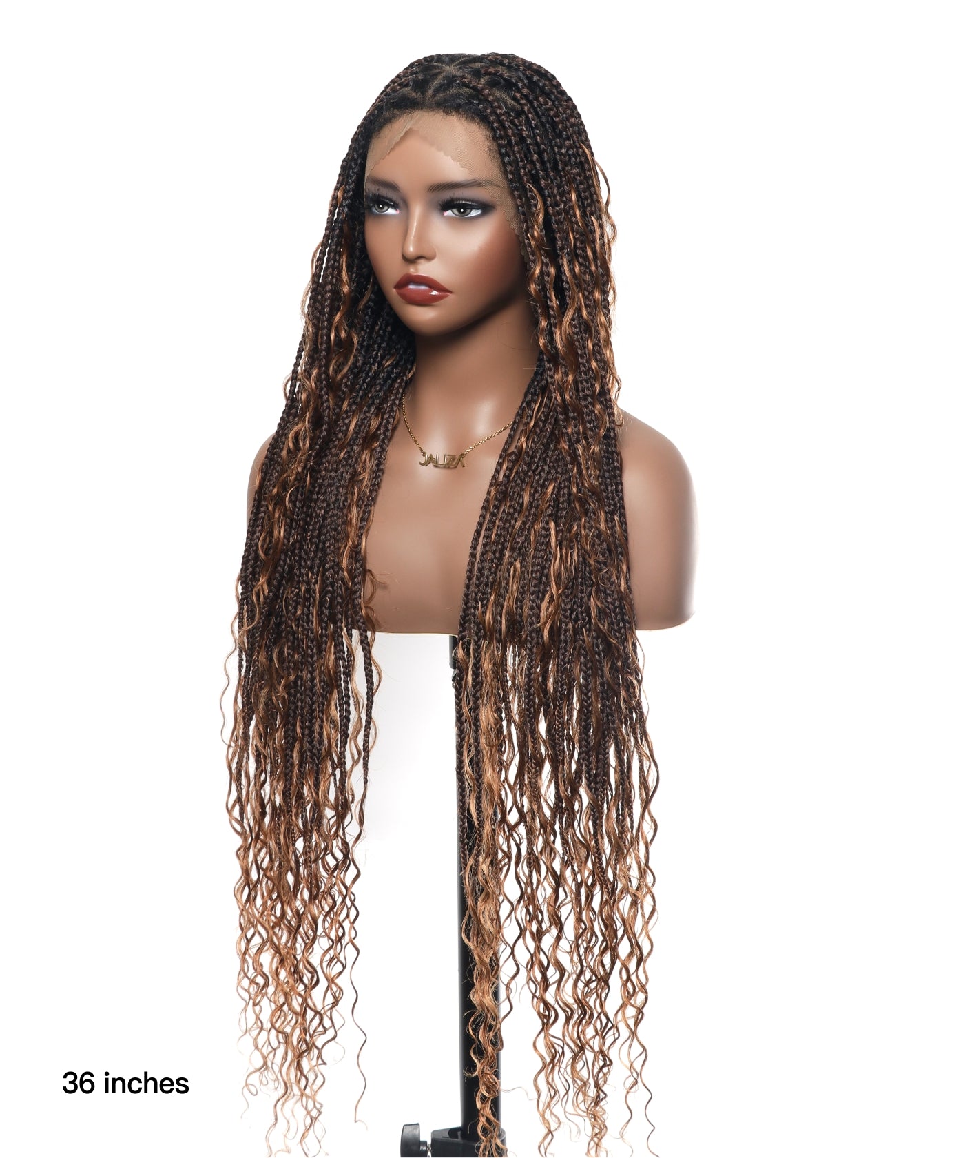 Clearance Item - Triangle Base HD Full Lace Human Hair Boho Curls Knotless Boho Box Braided Wig 36"