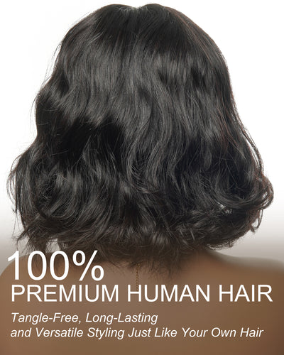 JALIZA 12 inch Natural Black Deep Wave HD Lace Human Hair Wig (Model - Back View)