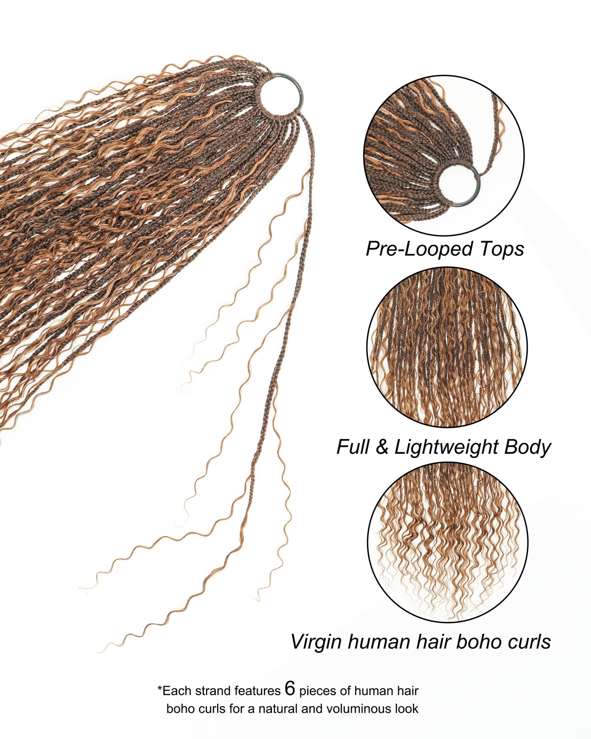 Small Pack 20 Strands Crochet Boho Braids - 12"-30" Deep Wave Human Hair Boho Curls ($20 Off as Add-On)
