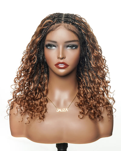 Kiki - Pre Bleached Human Hair Deep Wave Curls Pre Bleached Knotless Swiss HD Full Lace Boho Box Braided Wig
