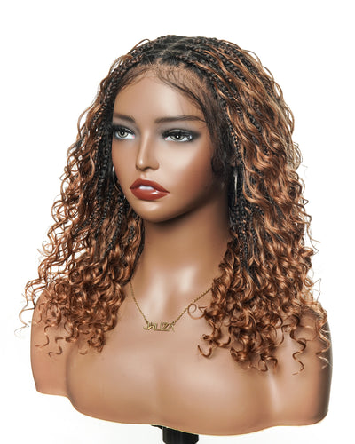 Kiki - Pre Bleached Human Hair Deep Wave Curls Pre Bleached Knotless Swiss HD Full Lace Boho Box Braided Wig