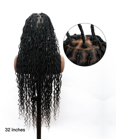 JALIZA 32 inch Black Boho Locs Braids HD Lace Frontal Braided Wig (Mannequin - Back View)