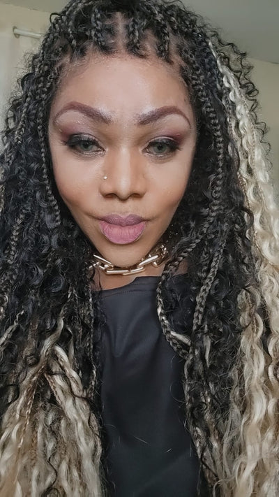 Diane's Pre bleached Human Hair Lace Ombre Boho Box Braided Wig (Extra Full)