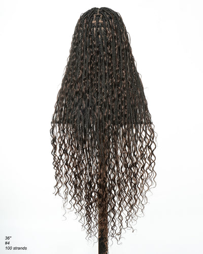 Kiki - Pre Bleached Human Hair Deep Wave Curls Pre Bleached Knotless Swiss HD Full Lace Boho Box Braided Wig
