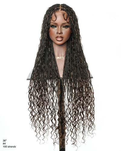 Kiki - Pre Bleached Human Hair Deep Wave Curls Pre Bleached Knotless Swiss HD Full Lace Boho Box Braided Wig