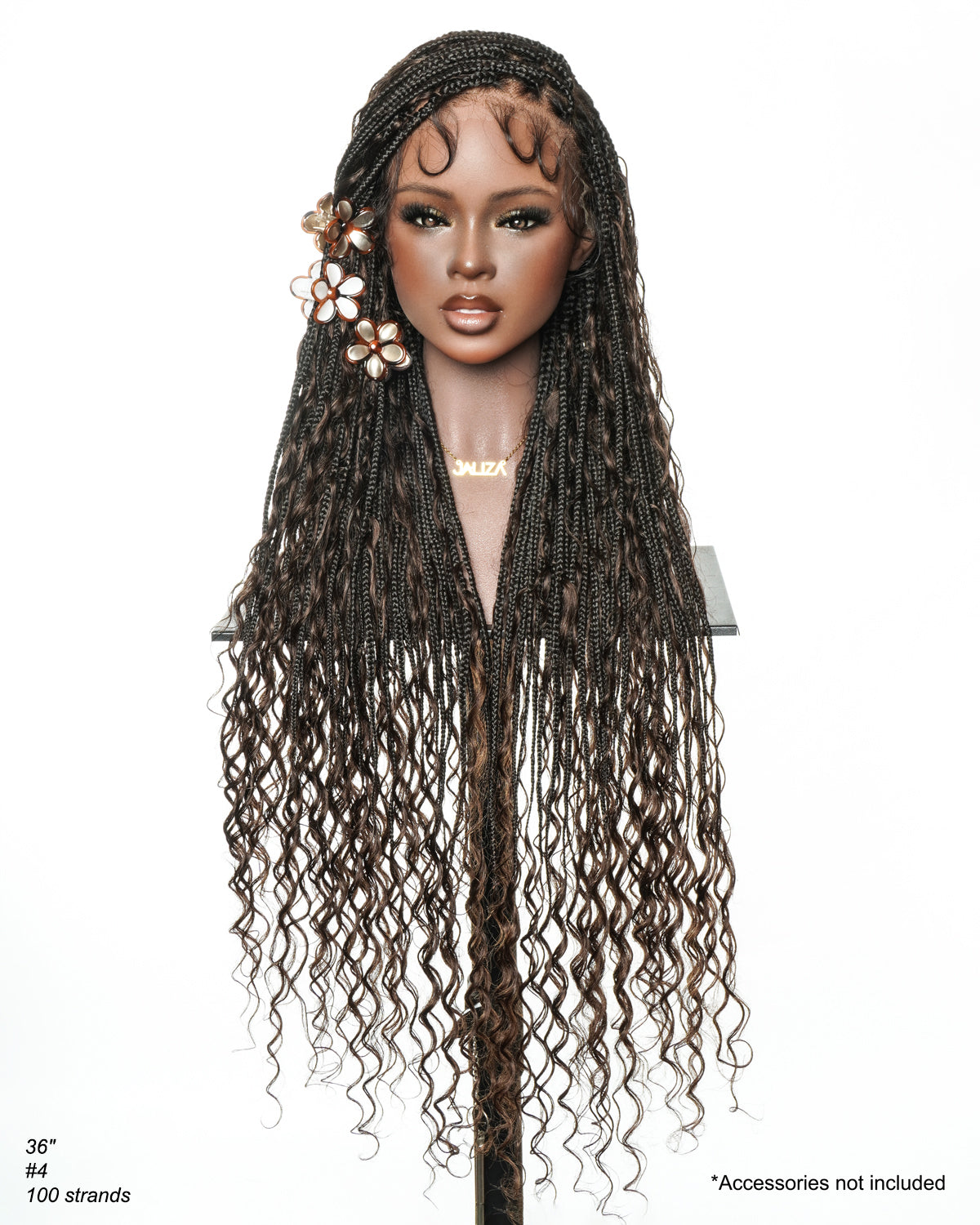 Kiki - Pre Bleached Human Hair Deep Wave Curls Pre Bleached Knotless Swiss HD Full Lace Boho Box Braided Wig