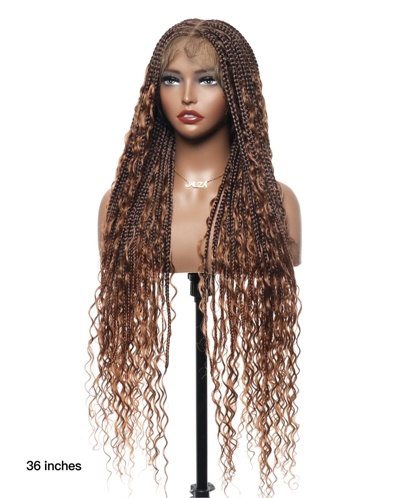 Triangle Base Full Lace Tangleless Human Hair Boho Curls Knotless Boho Box Braided Wig 36"（US only）