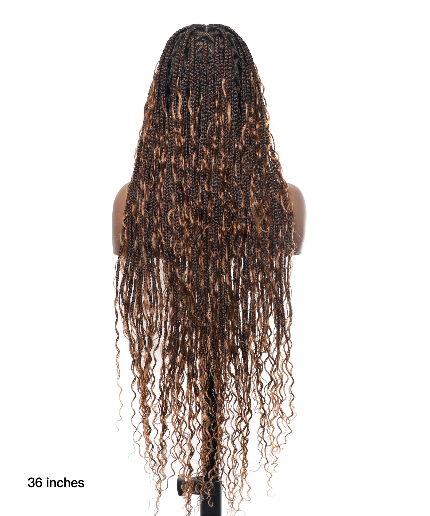 Clearance Item - Triangle Base HD Full Lace Human Hair Boho Curls Knotless Boho Box Braided Wig 36"