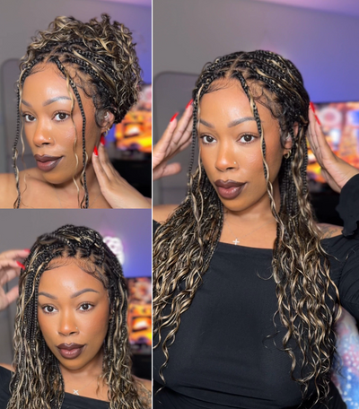 Kiki -  24" Pre Bleached Human Hair Lace Base Swiss HD Full Lace Human Hair Curls Boho Box Braided Wig