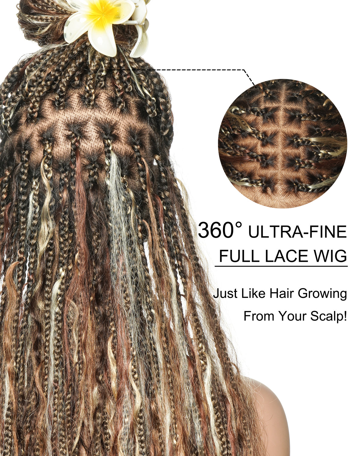 36" Balayage Color 4-27-30-613-35 Wet & Wavy Boho Box Braided Wig