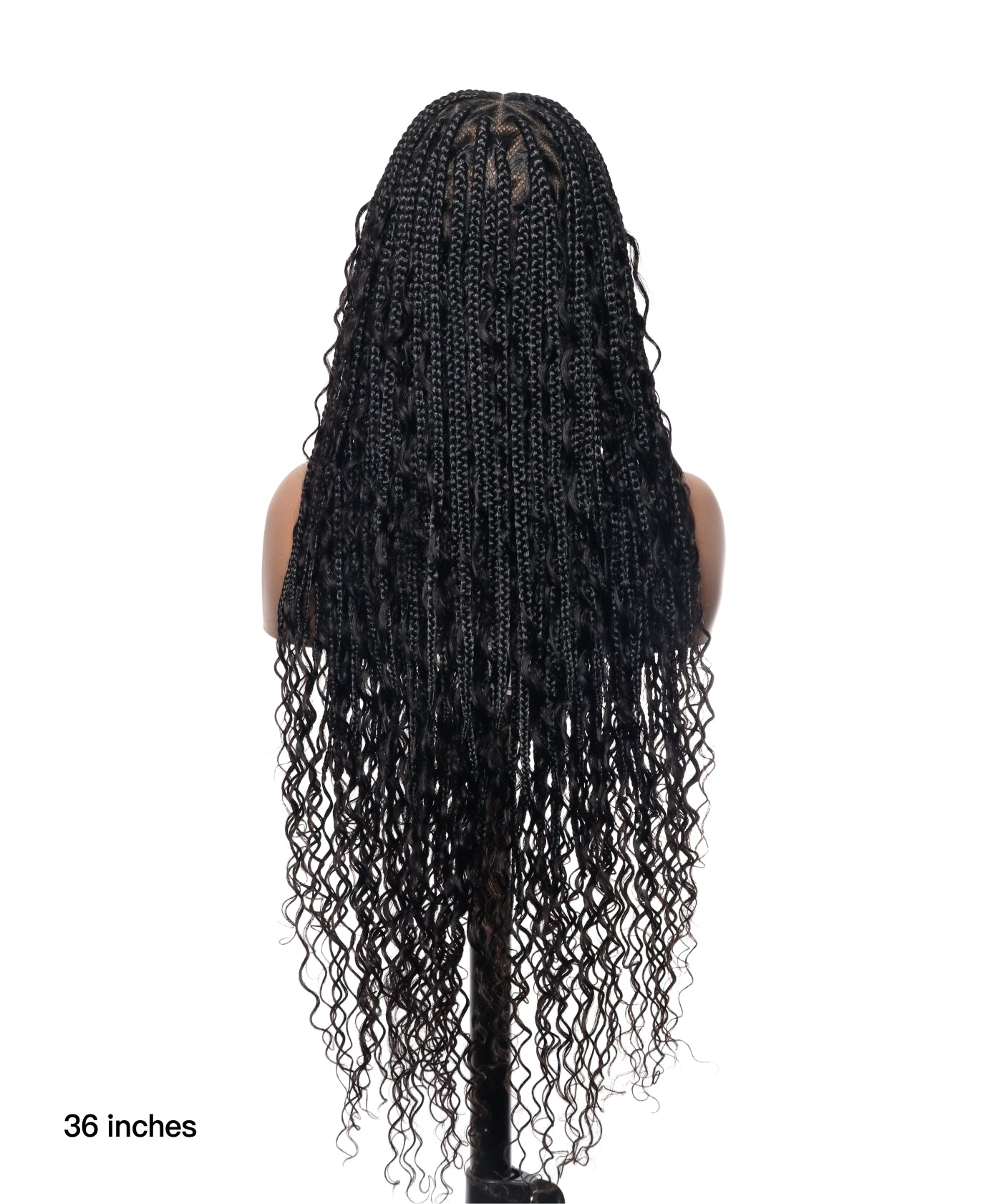 Triangle Base Full Lace Tangleless Human Hair Boho Curls Knotless Boho Box Braided Wig 36"（US only）