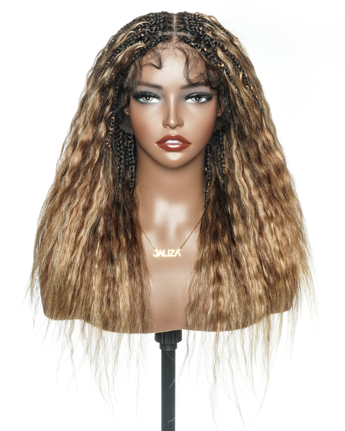 Raina - 22" Bora Bora Human Hair Wet & Wavy Curls Pre Bleached Swiss HD Full Lace Boho Braided Wig