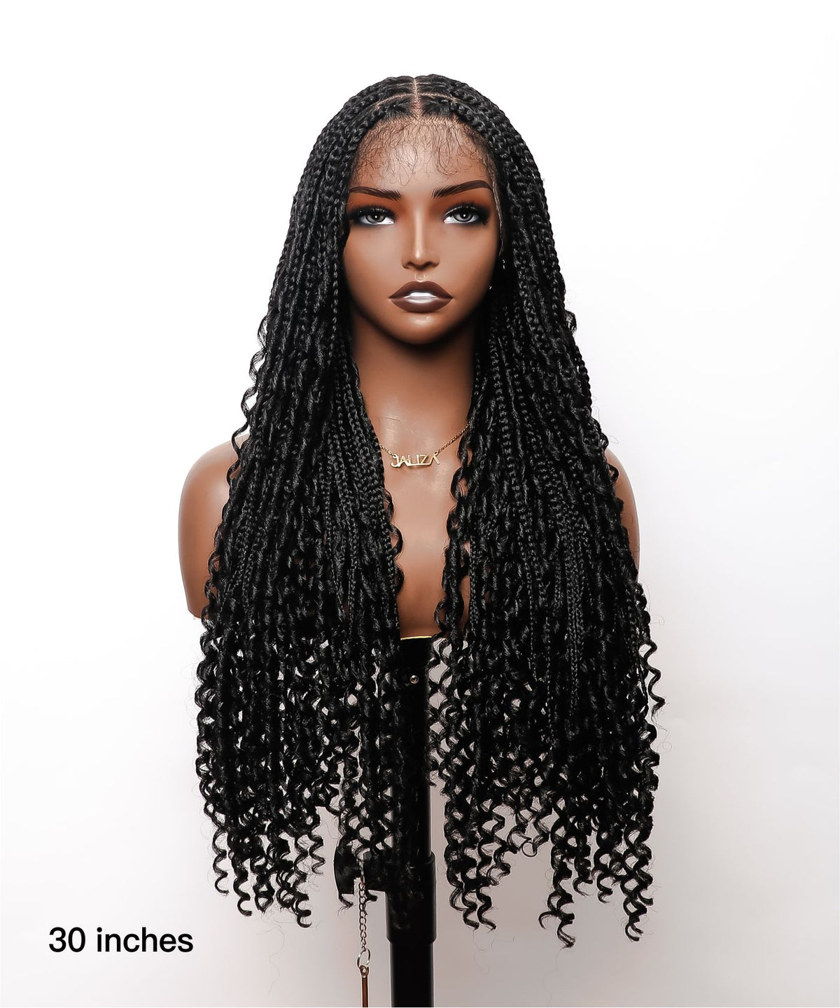 JALIZA 30 inch Boho Small Knotless Box Braids HD Frontal + Double Lace Braided Wig Middle Part (Mannequin - Front View)