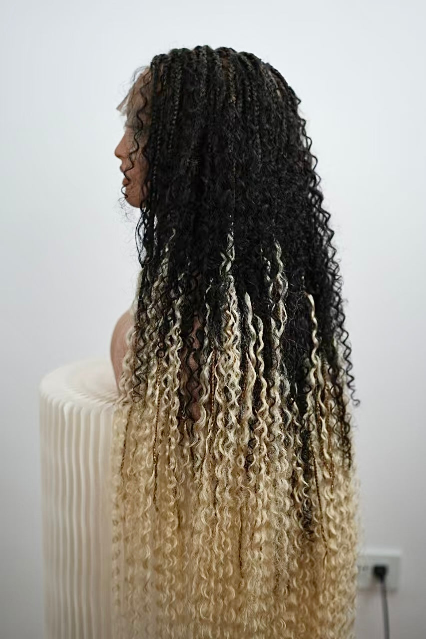Diane's Pre bleached Human Hair Lace Ombre Boho Box Braided Wig (Extra Full)
