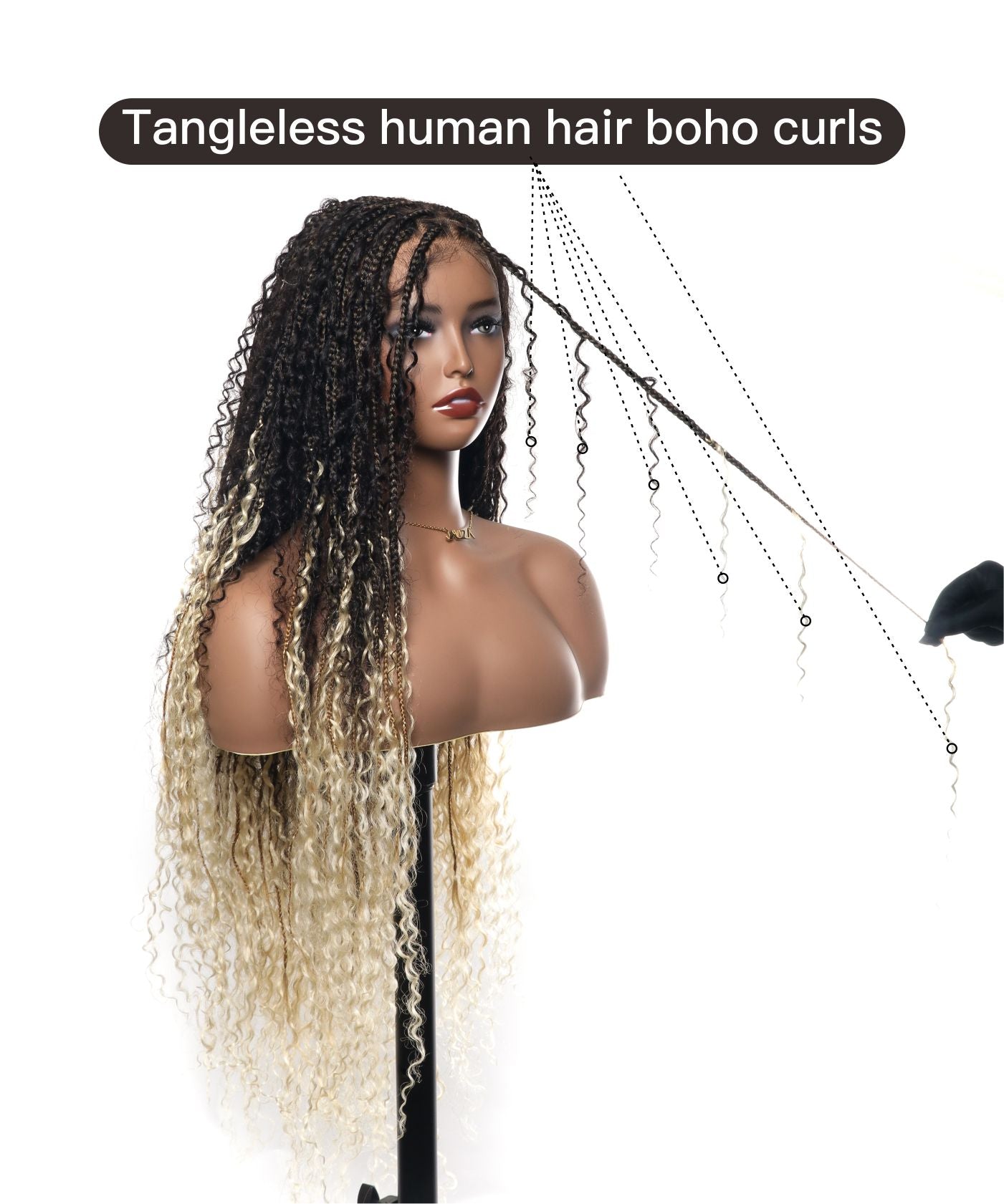 Diane's Pre bleached Human Hair Lace Ombre Boho Box Braided Wig (Extra Full)