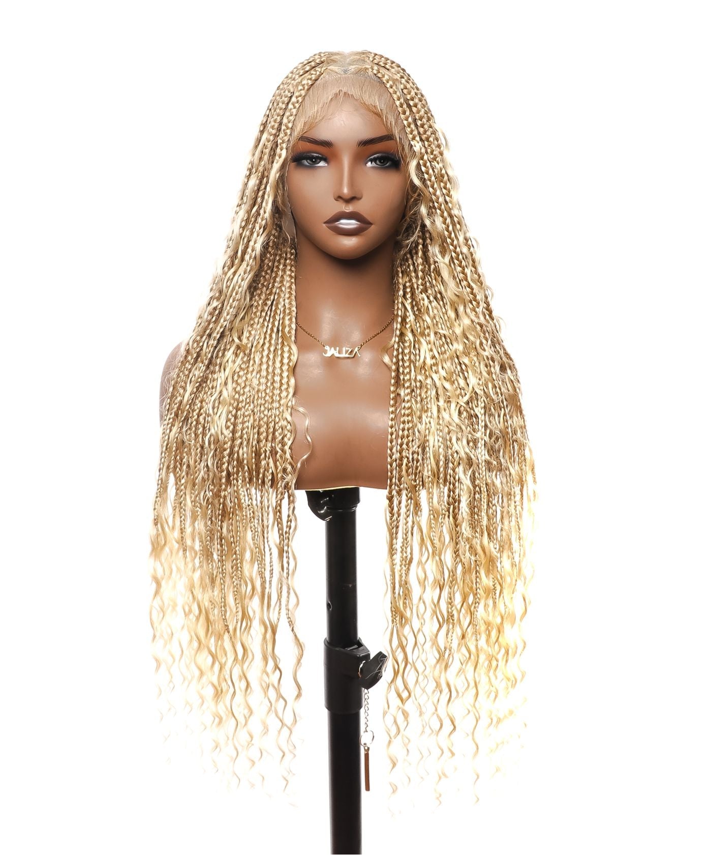 Clearance Item - Triangle Base HD Full Lace Human Hair Boho Curls Knotless Boho Box Braided Wig 36"
