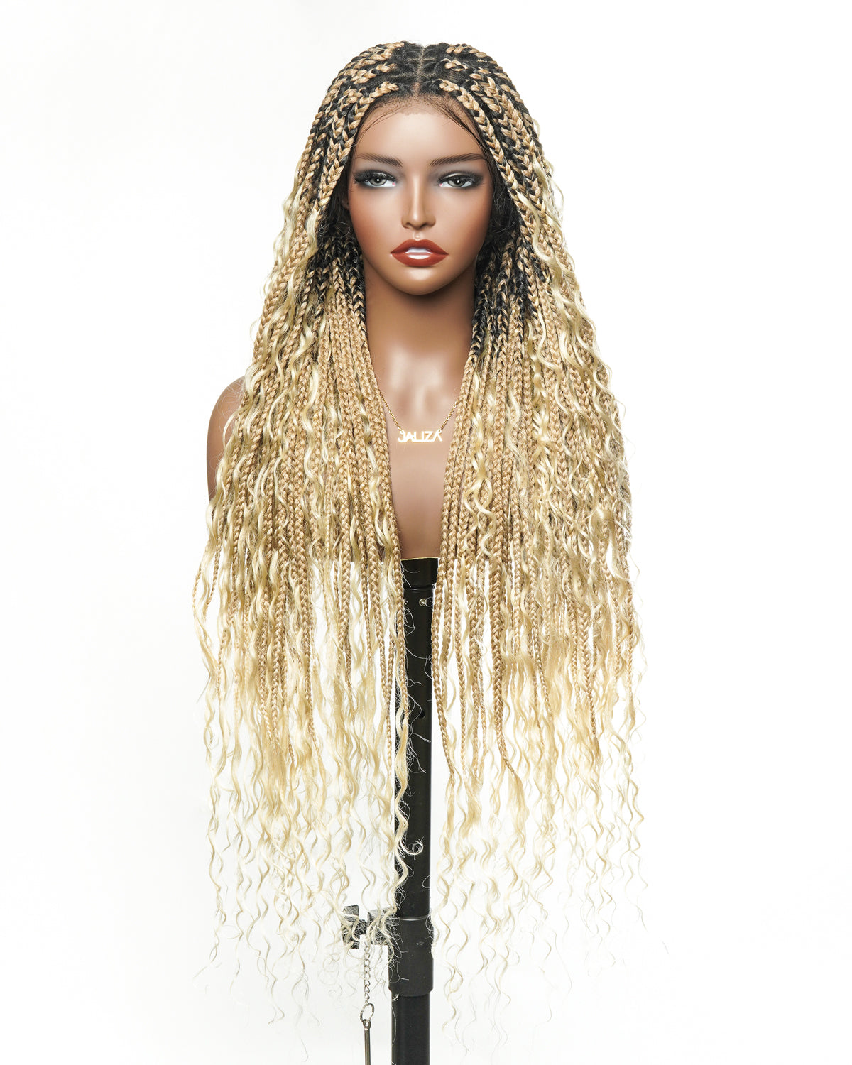 100% Hand-Tied Full Transparent Lace Human Hair Boho Curls Knotless Boho Box Braided Wig