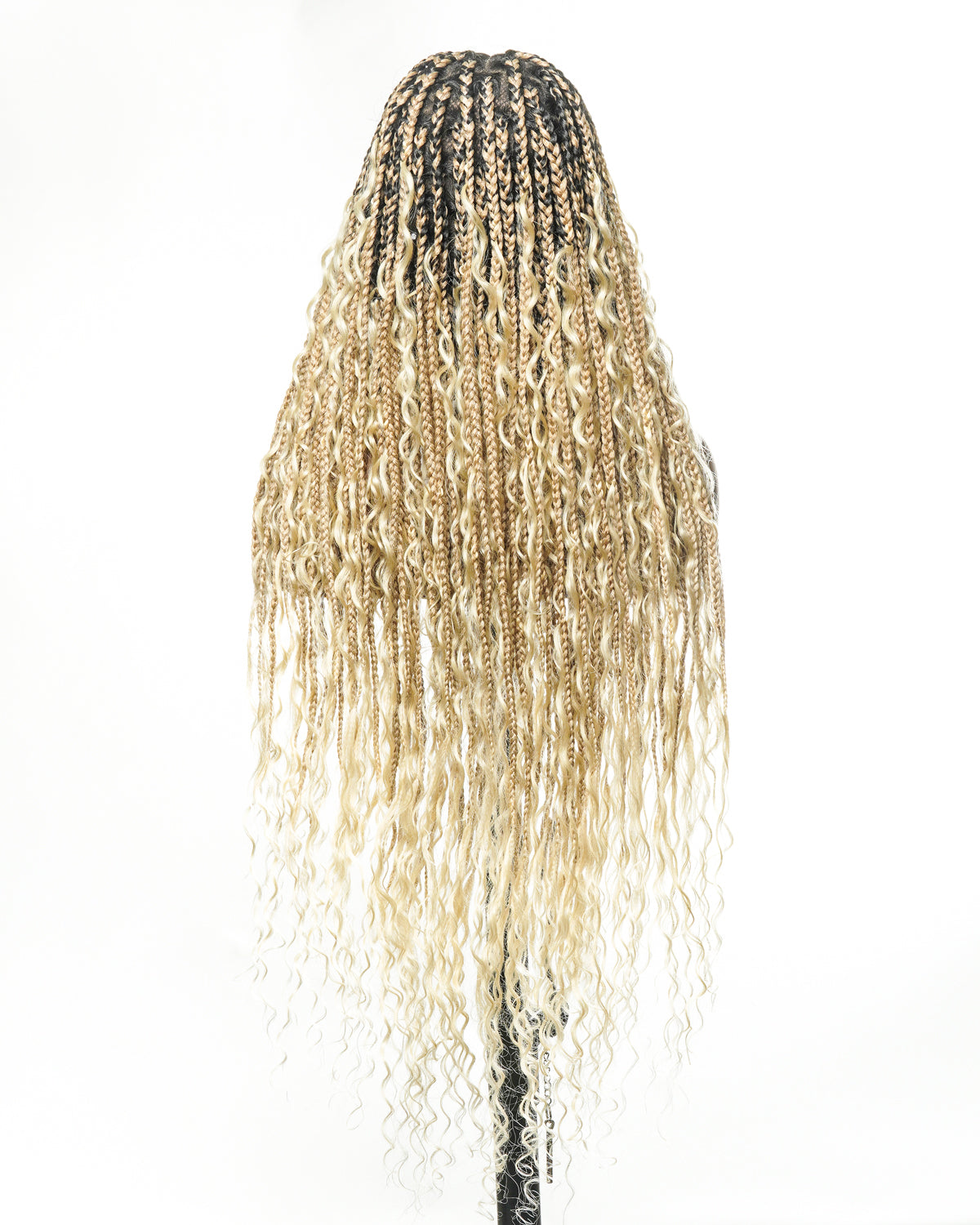 100% Hand-Tied Full Transparent Lace Human Hair Boho Curls Knotless Boho Box Braided Wig