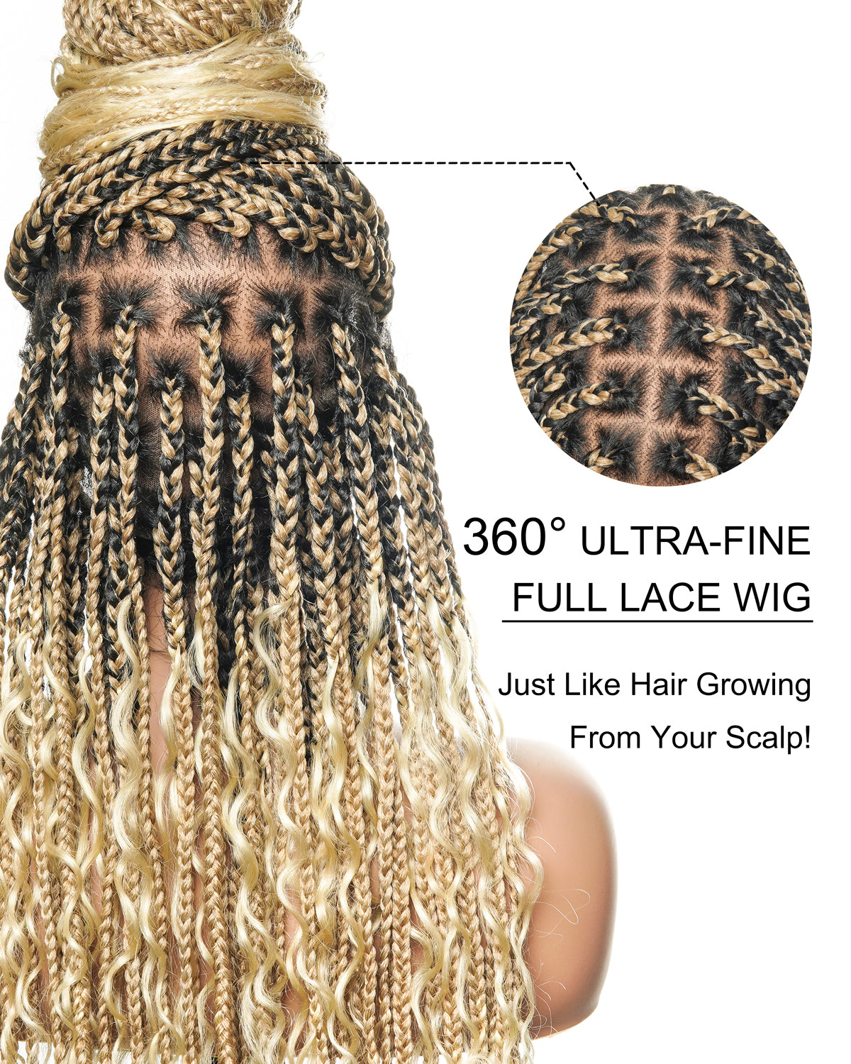 100% Hand-Tied Full Transparent Lace Human Hair Boho Curls Knotless Boho Box Braided Wig