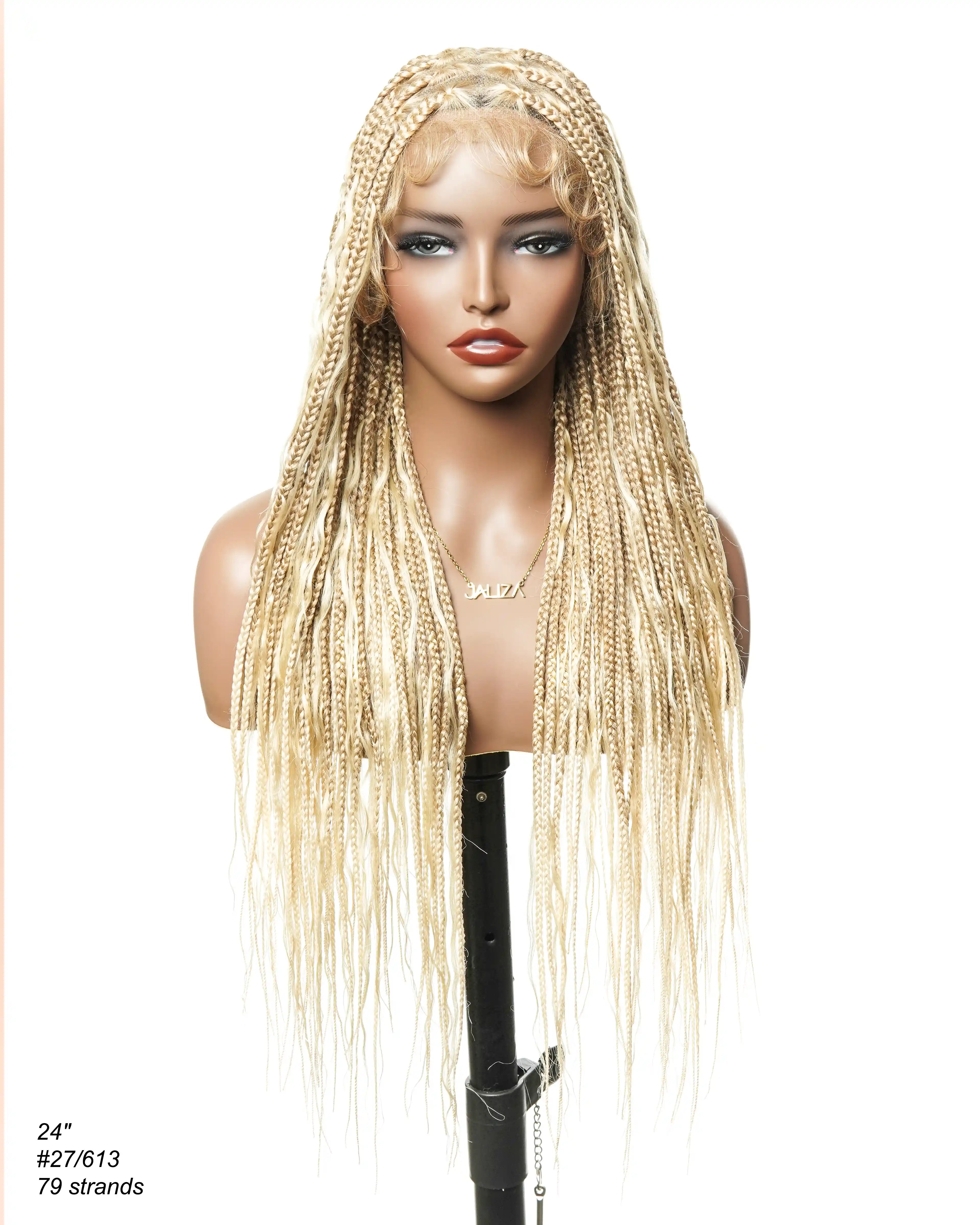 27/613 Blond Human Hair Curls Boho Box Braided Wig
