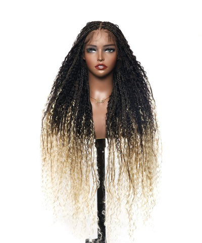 Diane's Pre bleached Human Hair Lace Ombre Boho Box Braided Wig (Extra Full)